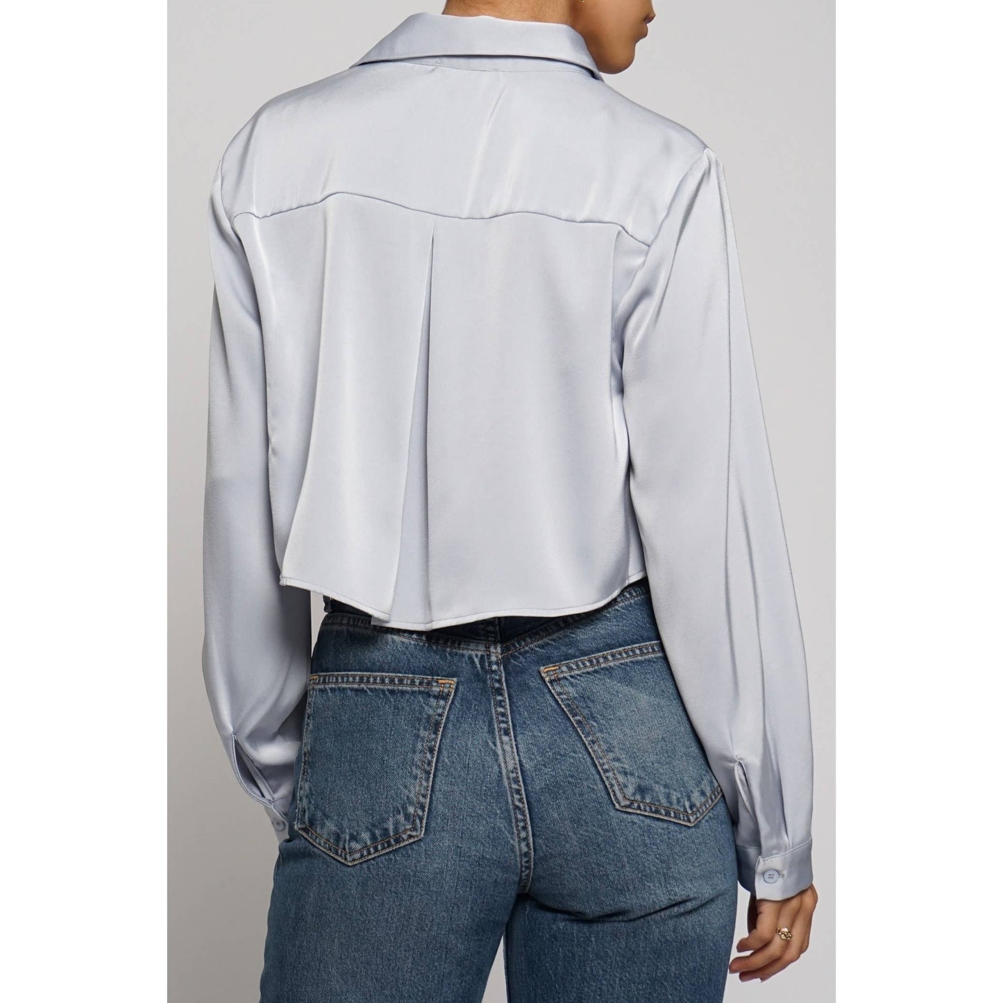 CROPPED SATIN BLOUSE: Black / S - Born To Glam Born To Glam