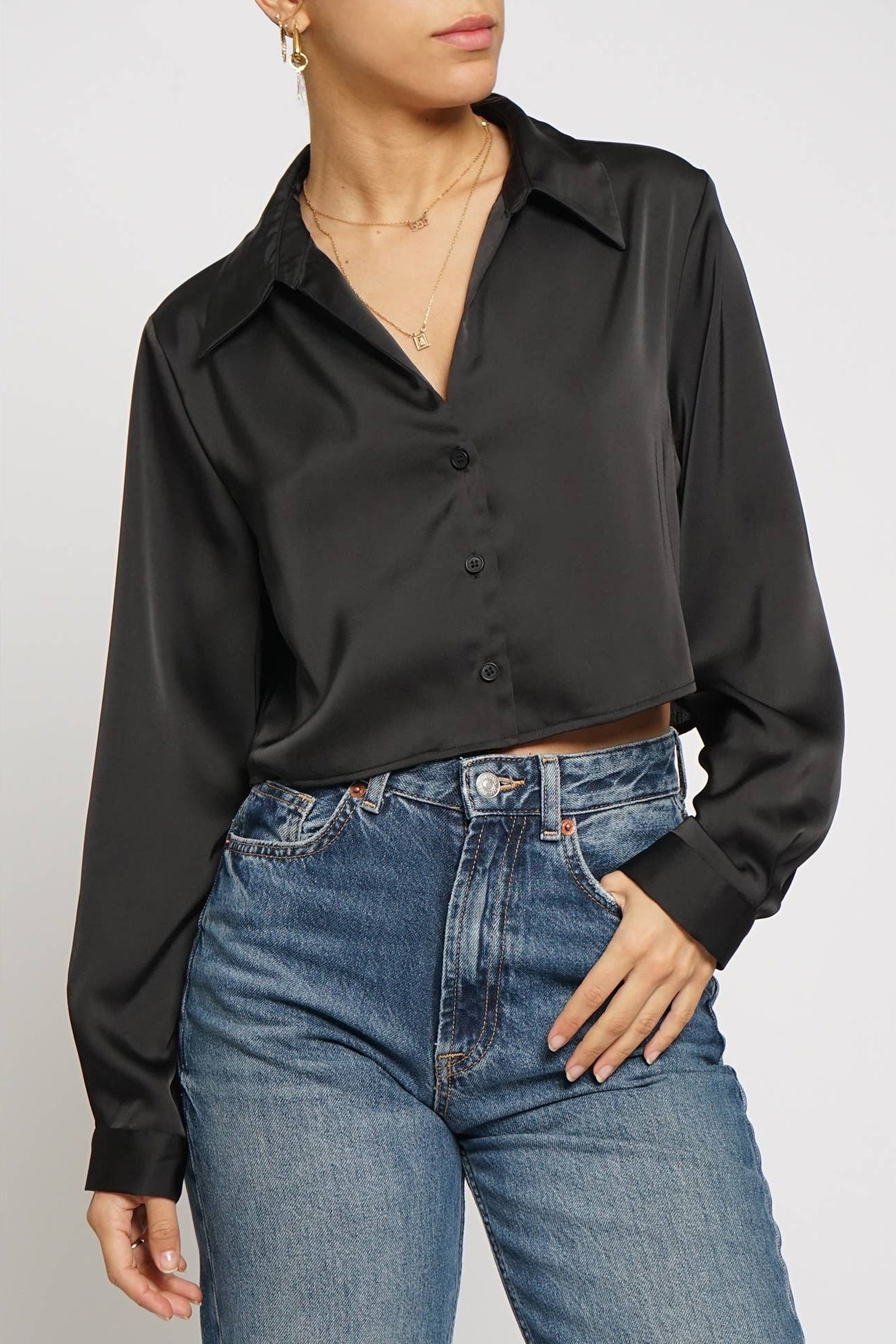 Cropped Satin Blouse - Born To Glam Born To Glam