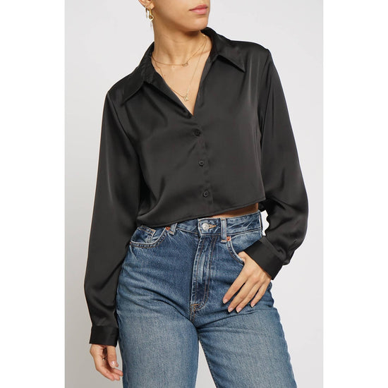 CROPPED SATIN BLOUSE: Black / S - Born To Glam Born To Glam