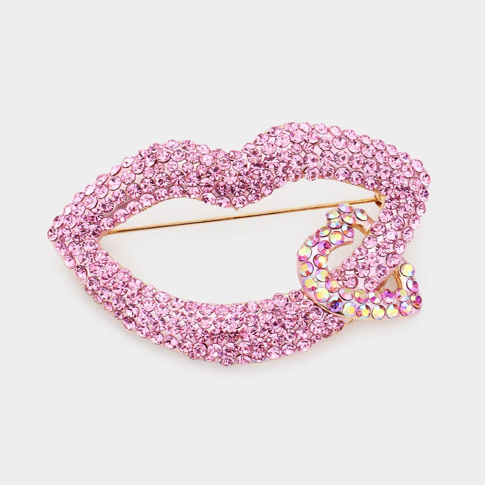 Rhinestone Lip Heart Pin Brooch - Born To Glam Born To Glam