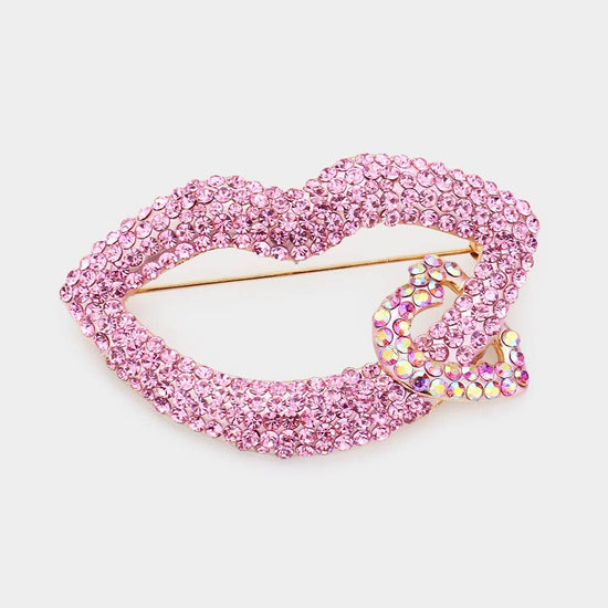 Rhinestone Lip Heart Pin Brooch - Born To Glam Born To Glam