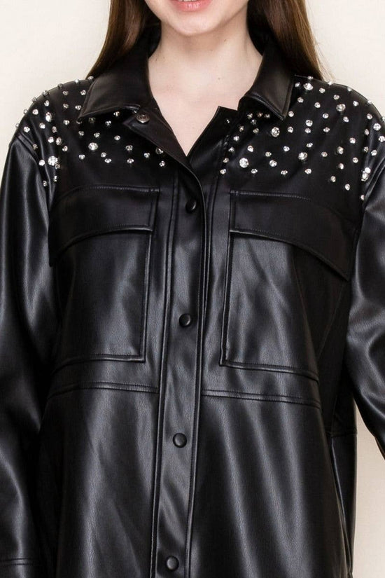 Faux Leather Rhinestone Jacket Born To Glam