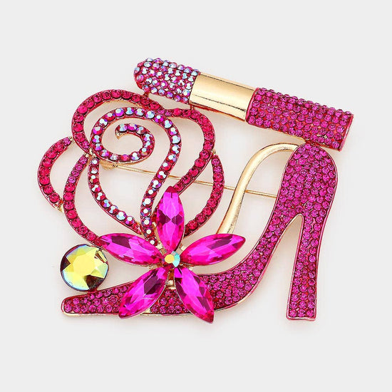 Rhinestone Pave High Heel Flower Lipstick Brooch - Born To Glam Born To Glam