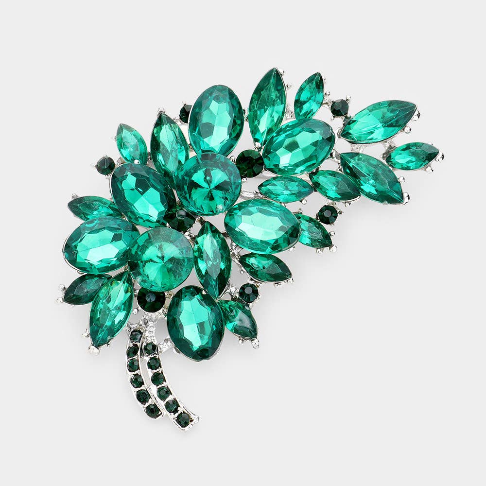 Glass Crystal Leaf Pin Brooch - Born To Glam Born To Glam
