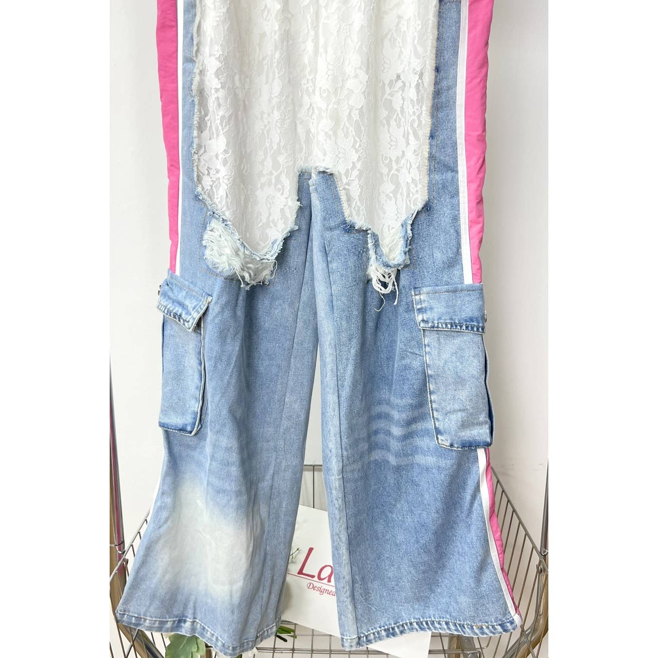 Colorblock Lace and Denim Cargo Pants - Born To Glam Born To Glam