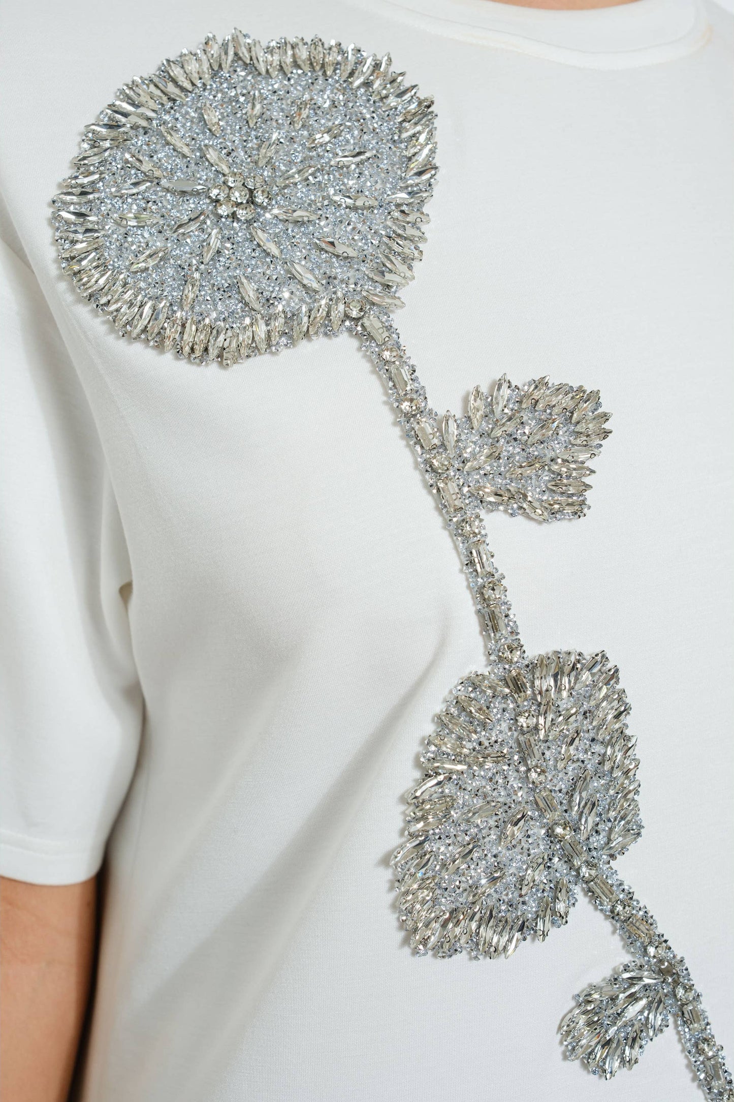 Rhinestone Beaded Flower Embellished T-Shirt Dress - Born To Glam Born To Glam