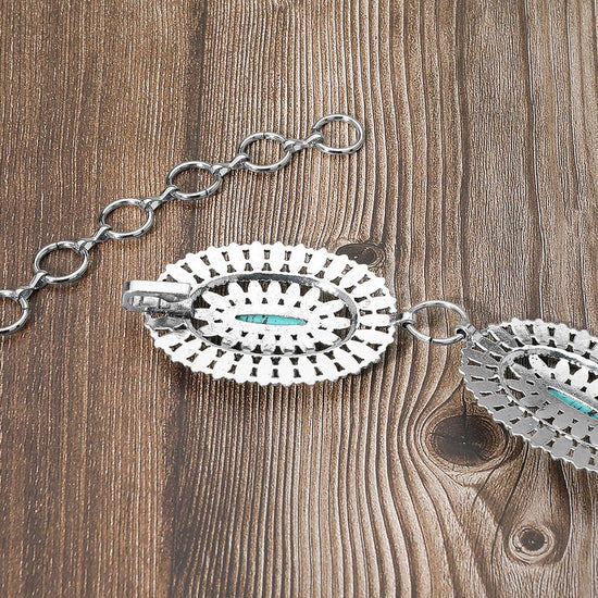 Boho Vintage Western Oval Turquoise Stone Concho Chain Belt - Born To Glam Born To Glam