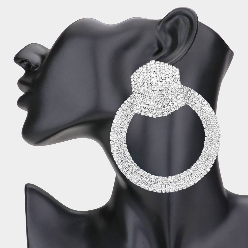 Rhinestone Pave Circle Statement Earrings - Born To Glam Born To Glam