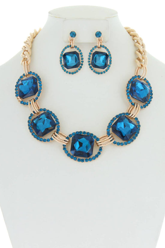 Chunky Oval Rhinestone Gem Link Necklace Set - Born To Glam Born To Glam