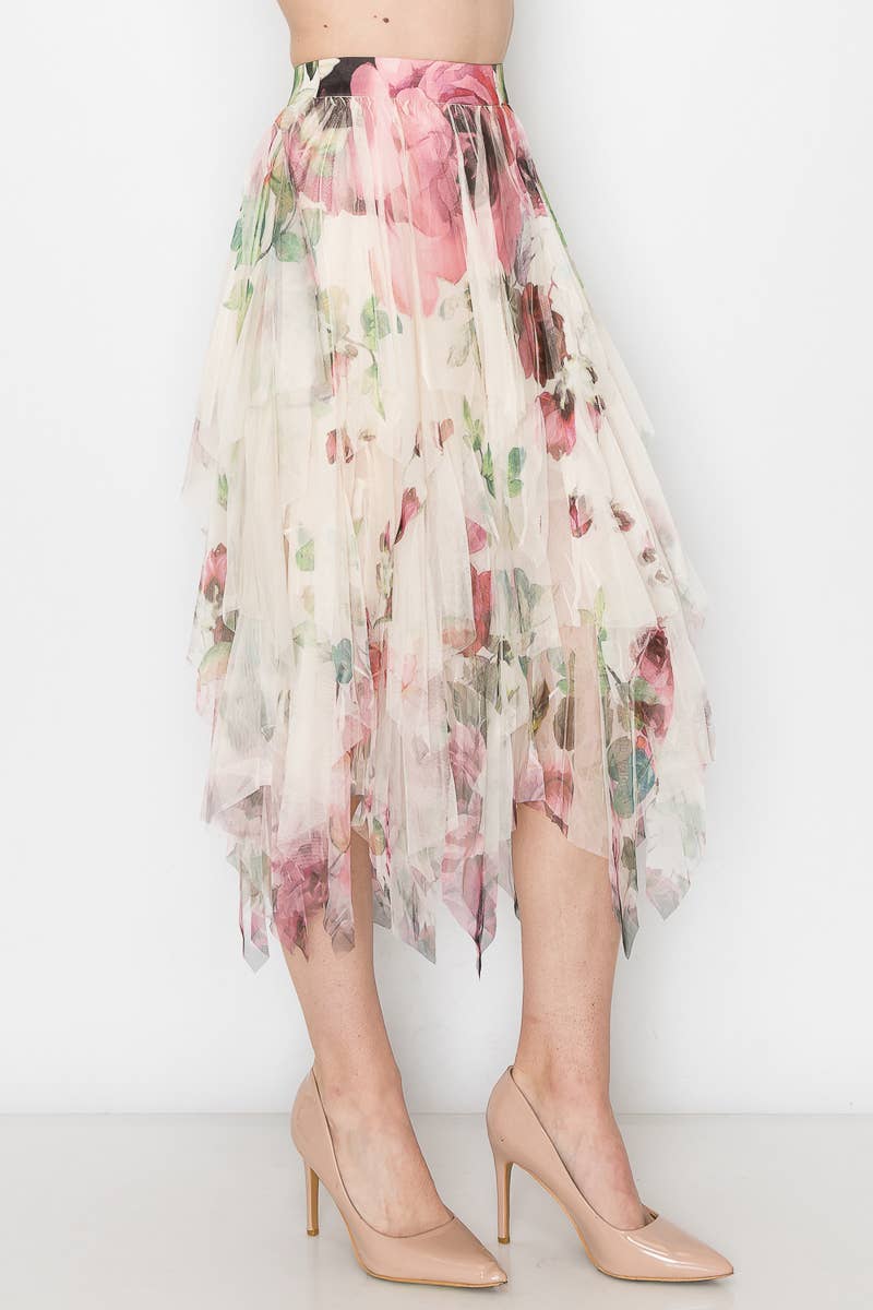 Dreamy Tiered Tulle Midi Skirt With Floaty Hem - 4546 BG/BIG ROSE - Born To Glam Born To Glam