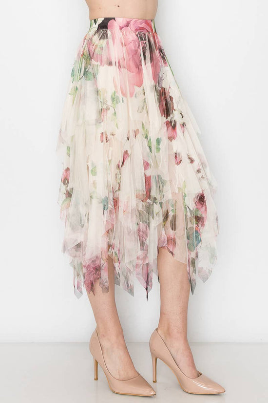Dreamy Tiered Tulle Midi Skirt With Floaty Hem - 4546 BG/BIG ROSE - Born To Glam Born To Glam