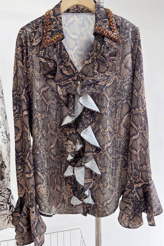 Snake Print Ruffle Blouse - Born To Glam Born To Glam