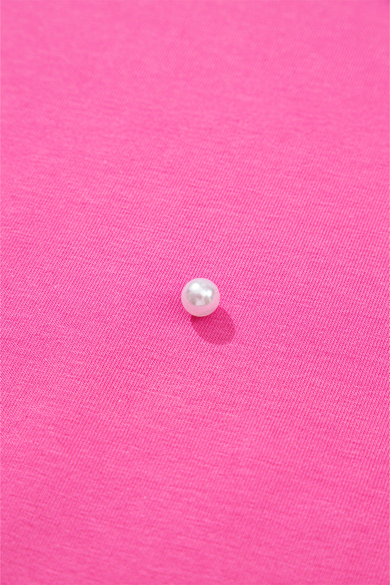 Load image into Gallery viewer, Bright Pink Pearl Beaded Drop Shoulder Crewneck T Shirt - Born To Glam
 Born To Glam
