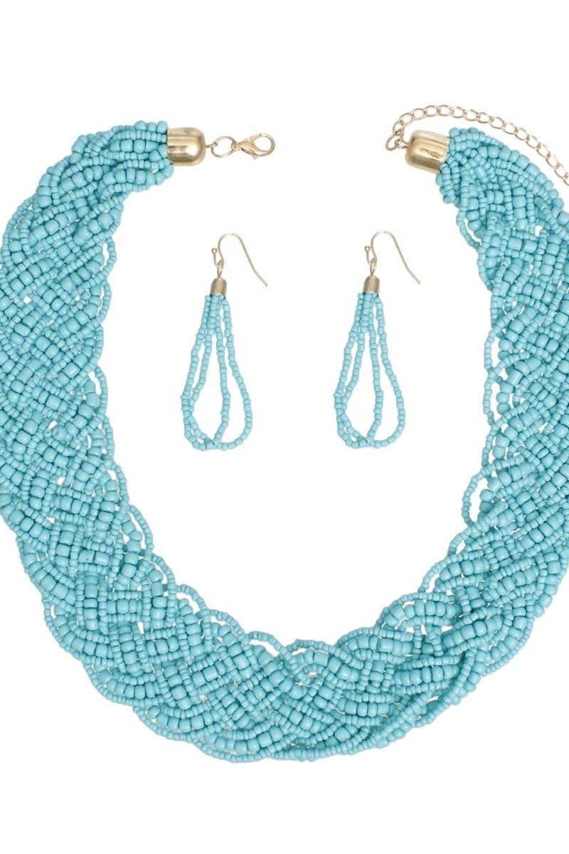 Collar Turquoise Seed Bead Braided Collar Necklace - Born To Glam Born To Glam