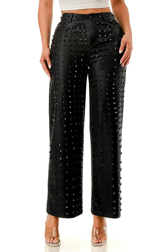 Studded Black Wide-Leg Pants - Born To Glam Born To Glam