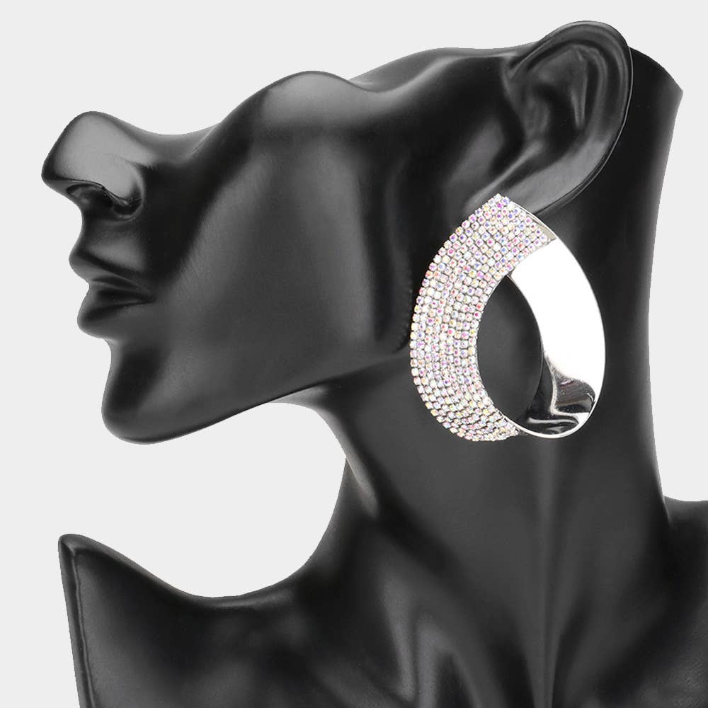 Half Rhinestone Metal Teardrop Earrings - Born To Glam Born To Glam
