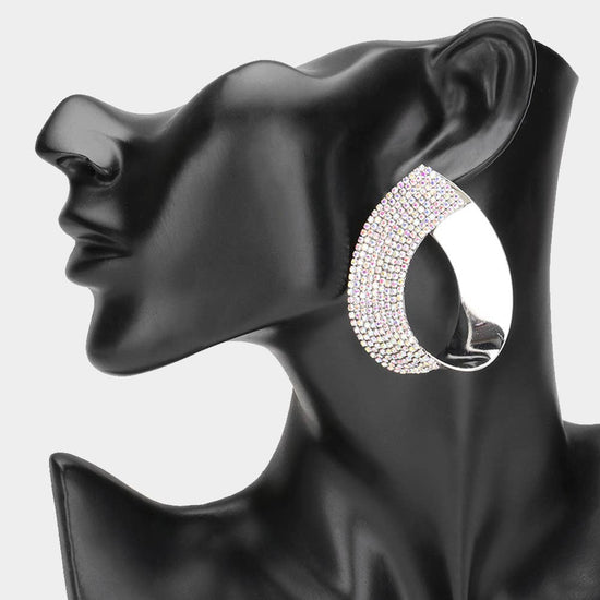 Half Rhinestone Metal Teardrop Earrings - Born To Glam Born To Glam