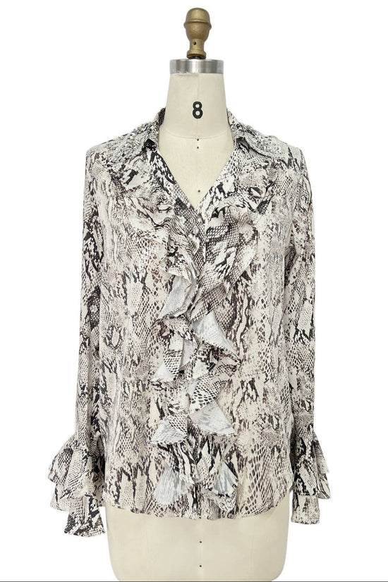 Snake Print Ruffle Blouse - Born To Glam Born To Glam