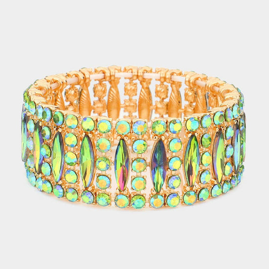 Green Marquise Bubble Stone Stretch Bracelet - Born To Glam Born To Glam
