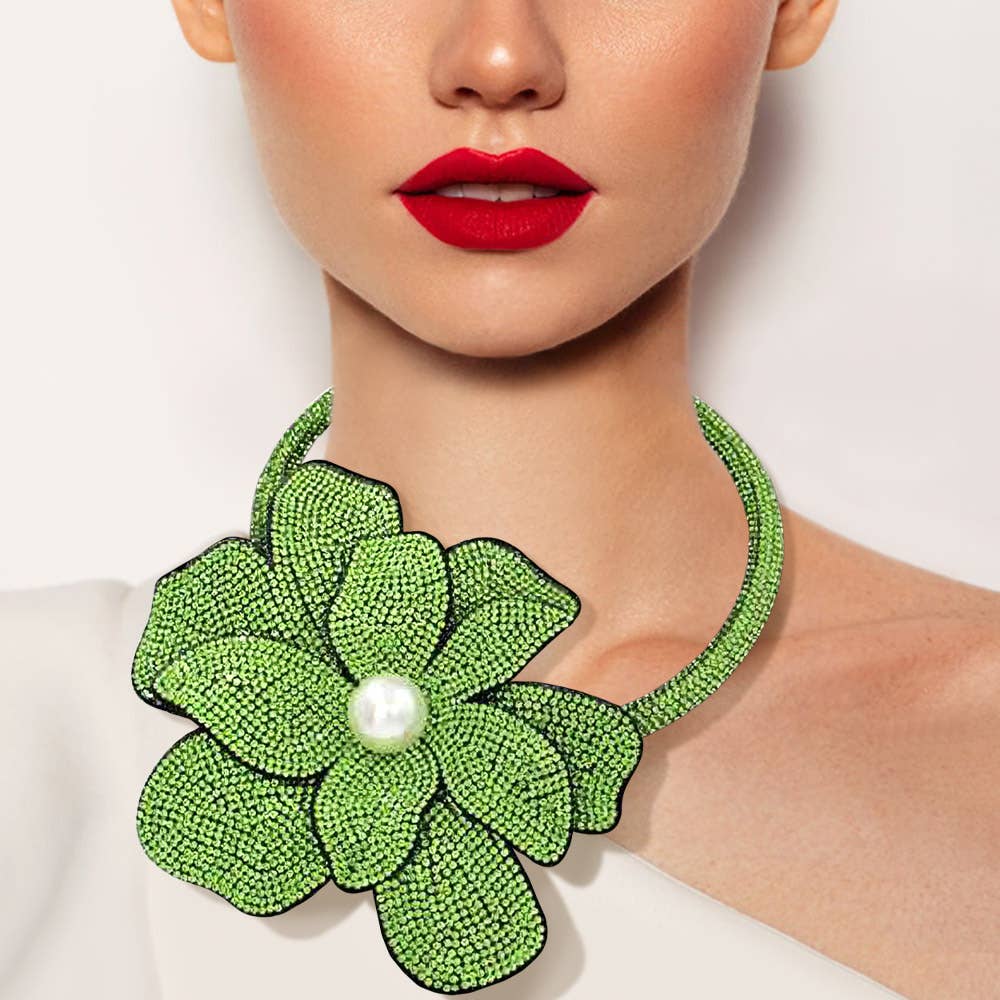 Bling Studded Flower Tie Necklace - Born To Glam Born To Glam