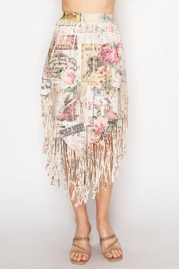 Boho Chic Laser-Cut Fringe Skirt With Handkerchief Hem - 4763BG ROSE WEST - Born To Glam Born To Glam