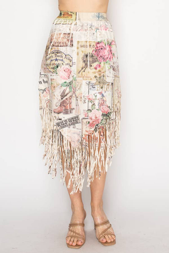 Boho Chic Laser-Cut Fringe Skirt With Handkerchief Hem - 4763BG ROSE WEST - Born To Glam Born To Glam