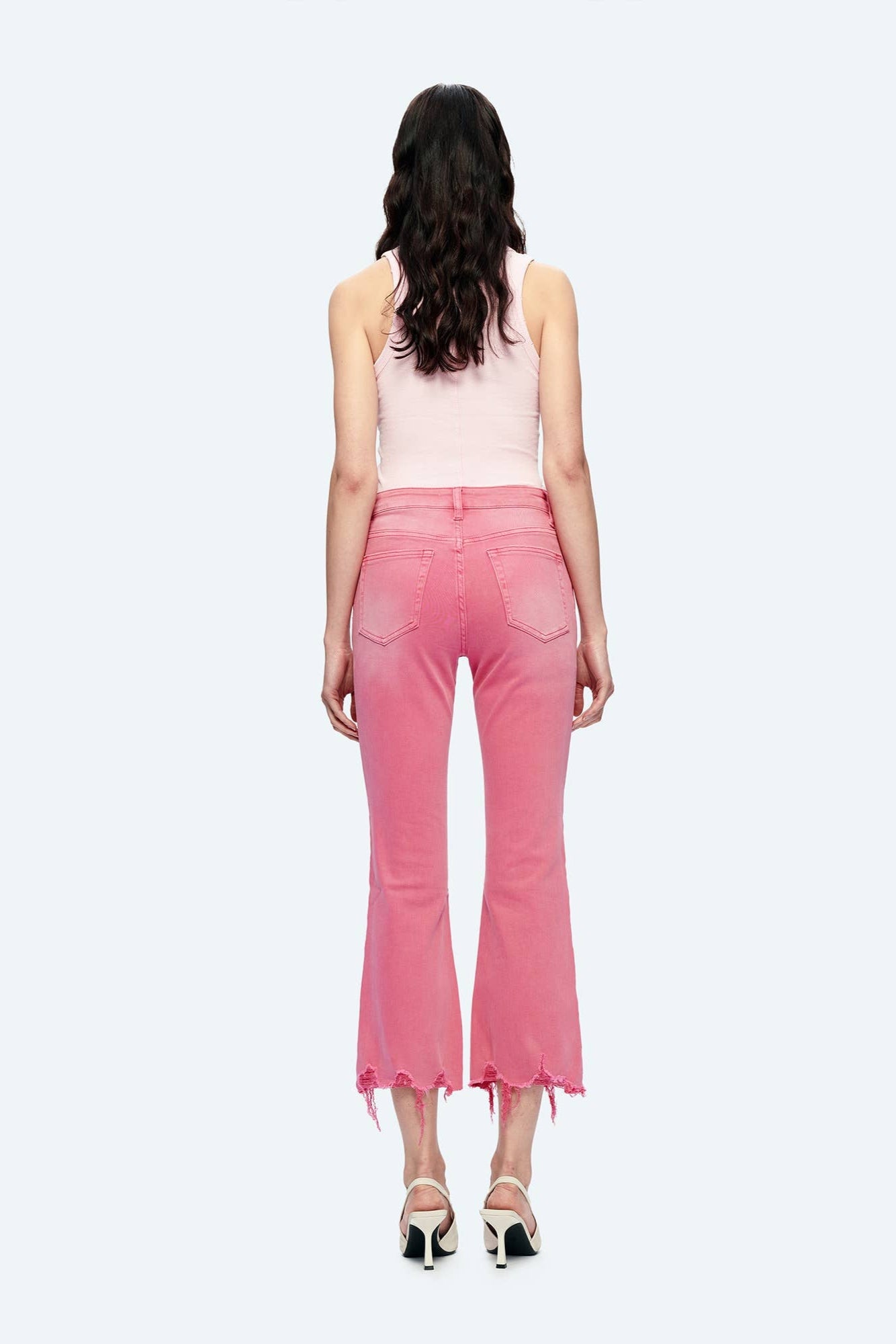 Razberry Pink Mid Rise Crop Flare With Frayed Hem - Born To Glam Born To Glam