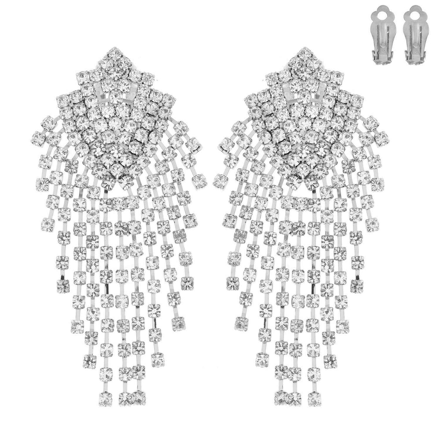 Rhinestone Cascade Clip On Drop Earrings - Born To Glam Born To Glam