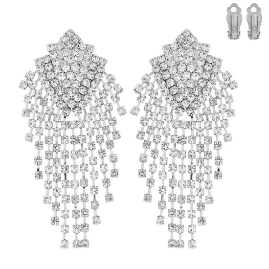 Rhinestone Cascade Clip On Drop Earrings - Born To Glam Born To Glam