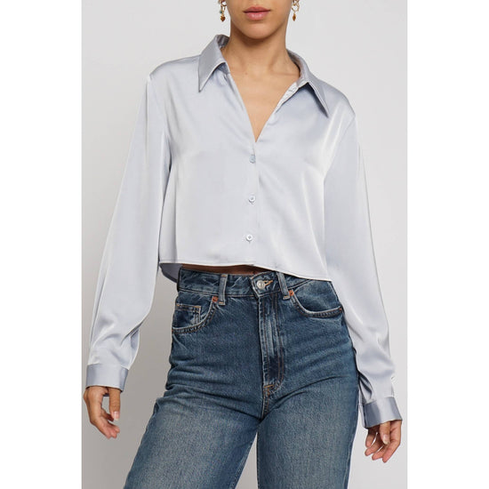 CROPPED SATIN BLOUSE: Black / S - Born To Glam Born To Glam