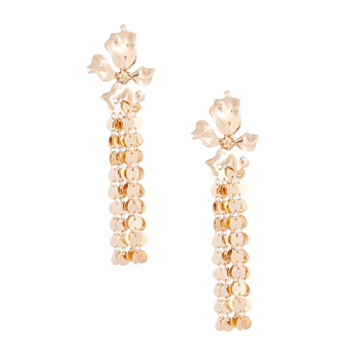 Gold Metal Fringe Flower Earrings - Born To Glam Born To Glam
