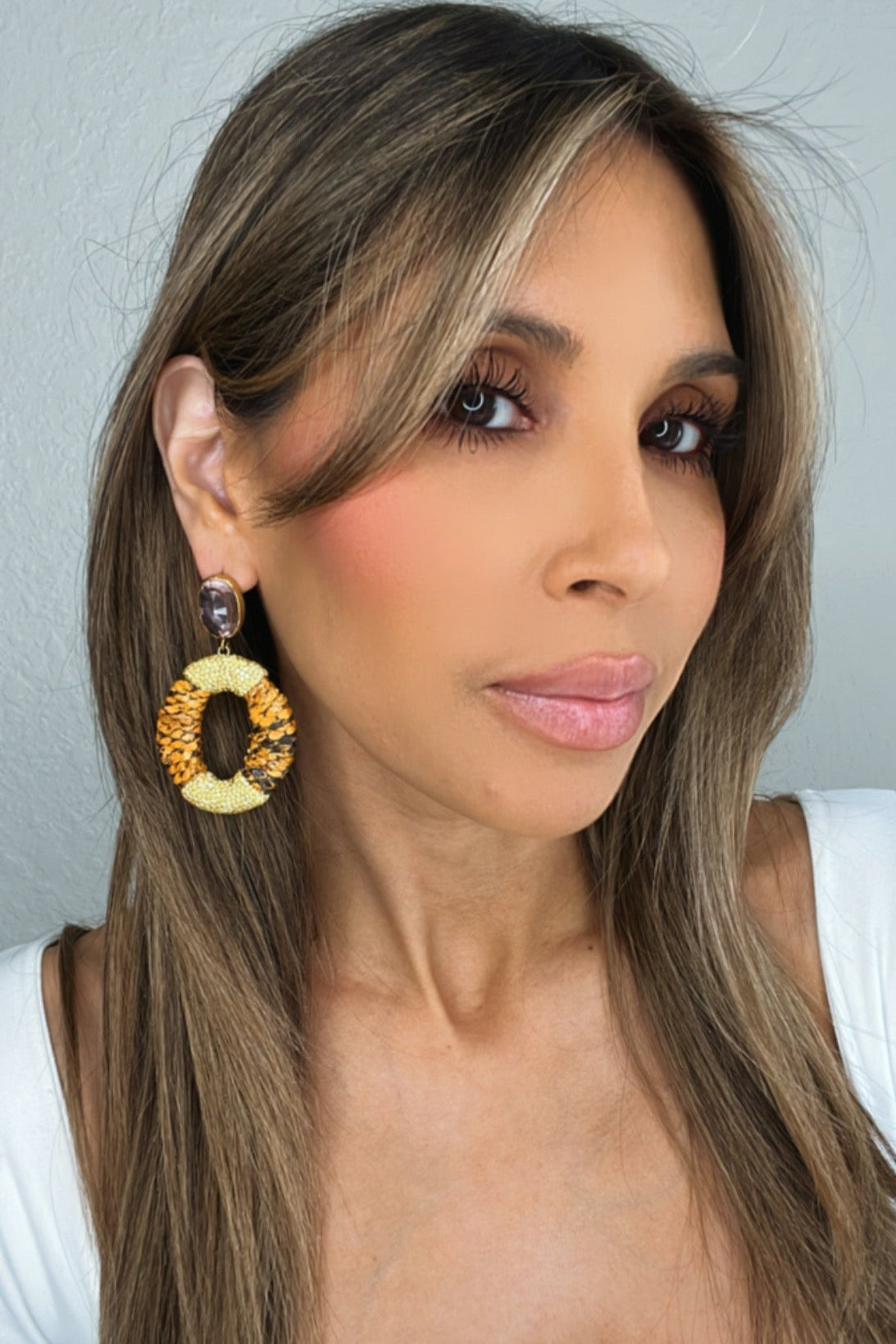 Orange & Gold Leather Crystal Earring - Born To Glam Born To Glam