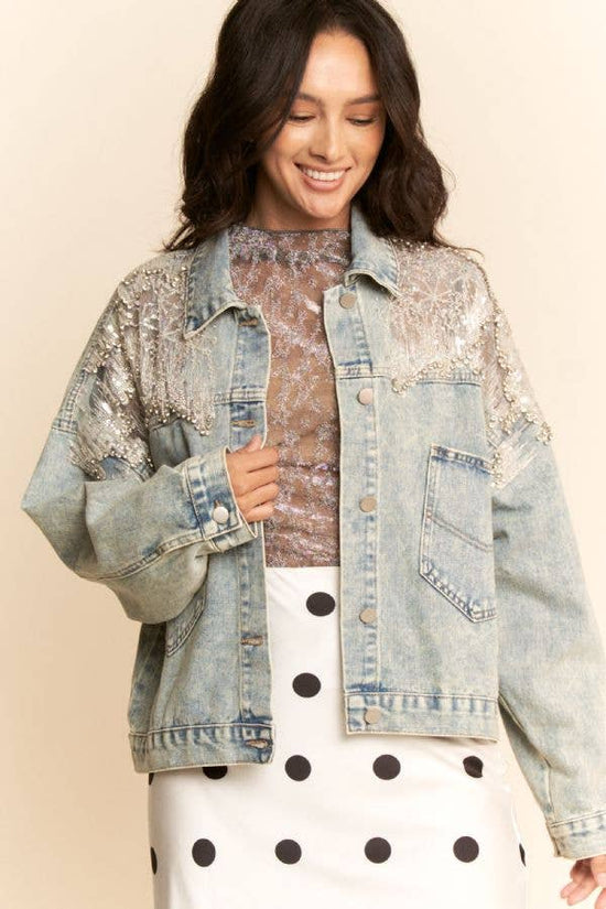 Mesh Stitch Button Denim Jacket - Born To Glam Born To Glam