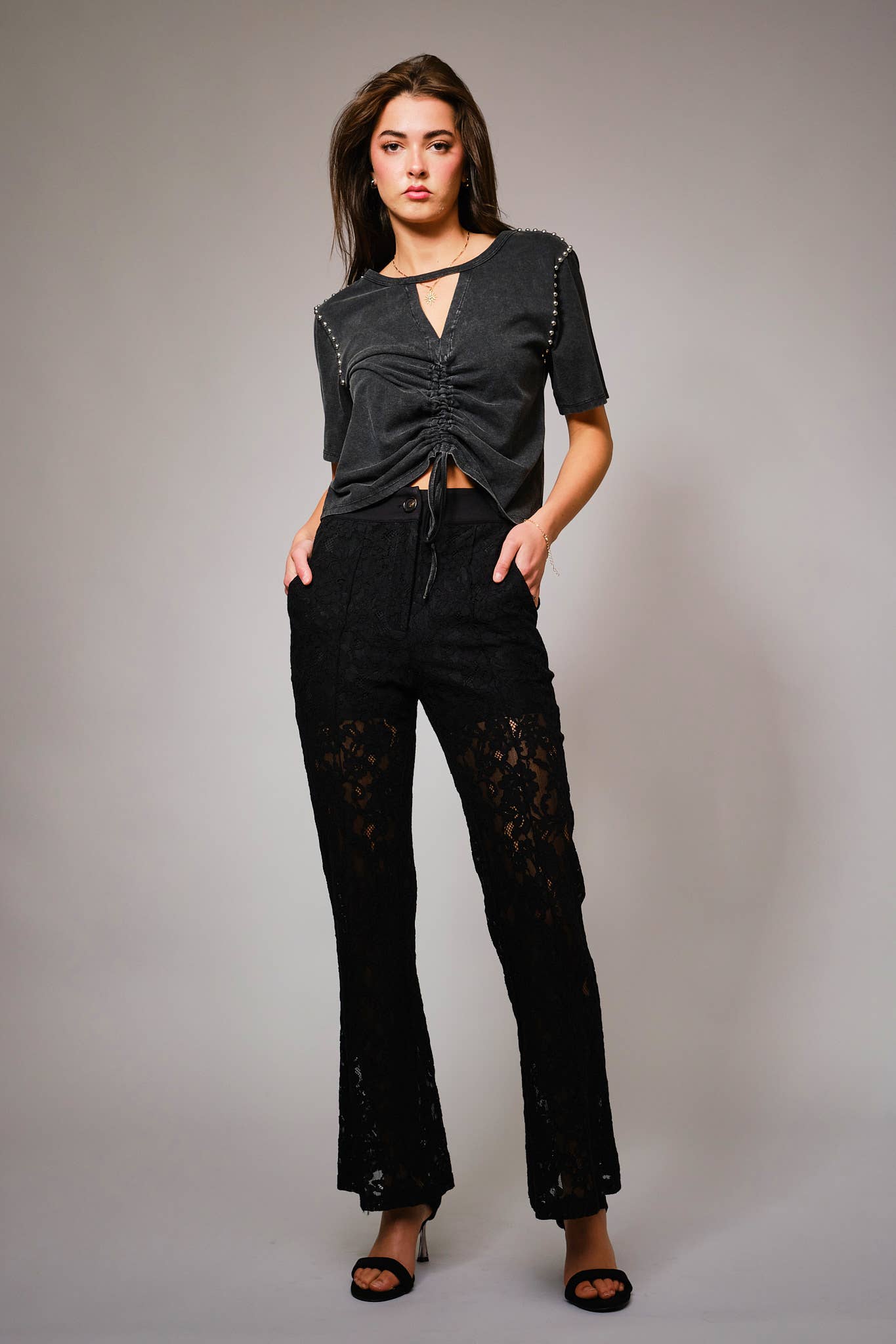 Lace Sheer Mid Rise Trouser Pants - Born To Glam Born To Glam