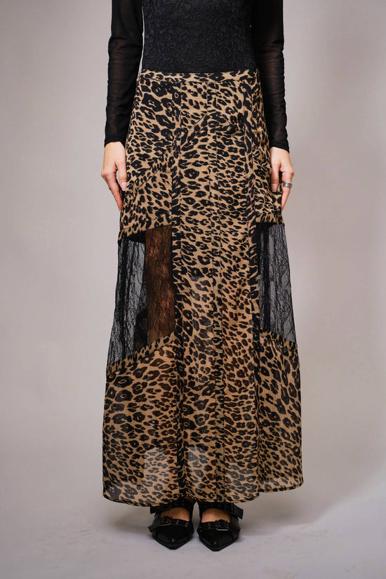 Leopard Lace Panel Maxi Skirt - Born To Glam Born To Glam