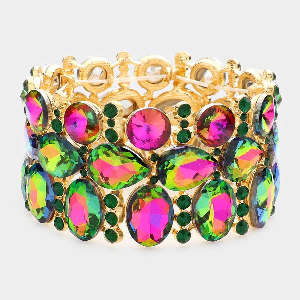 Multi Stone Cluster Evening Stretch Bracelet - Born To Glam Born To Glam