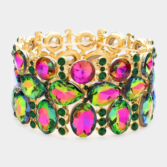 Multi Stone Cluster Evening Stretch Bracelet - Born To Glam Born To Glam