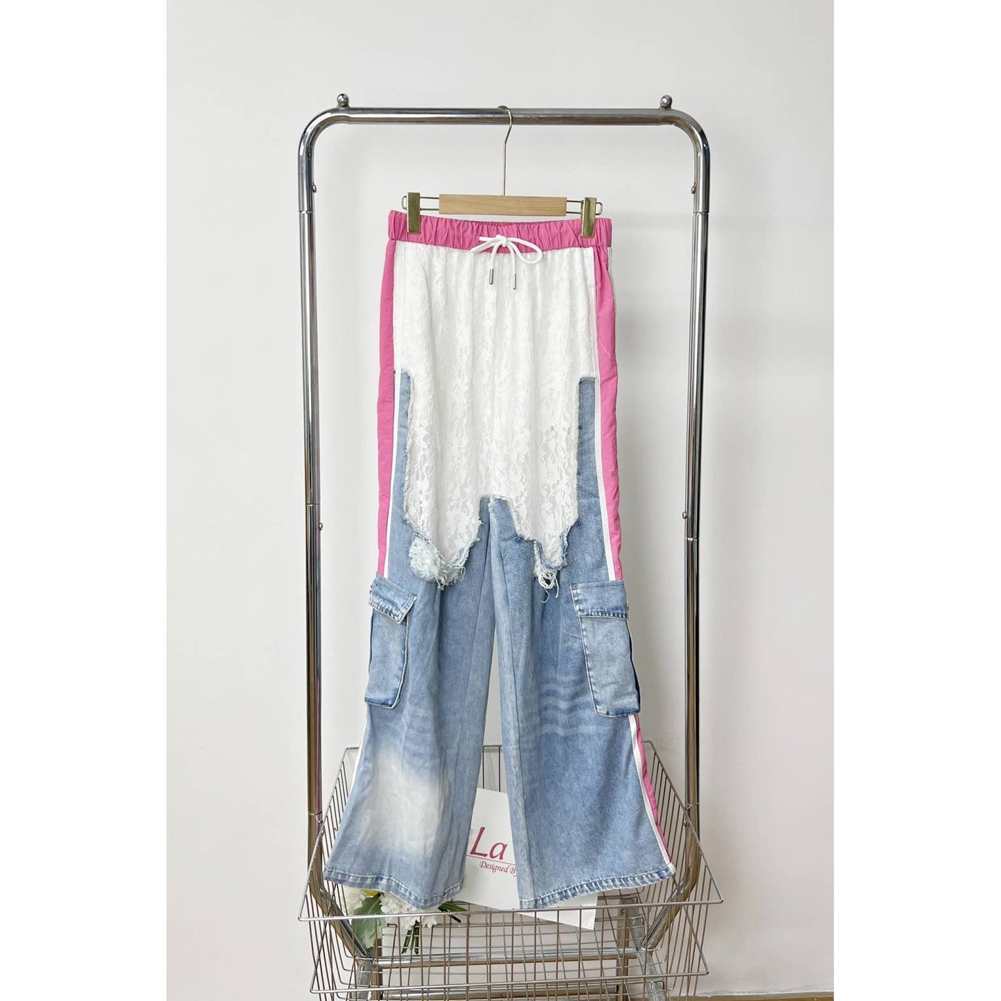 Colorblock Lace and Denim Cargo Pants - Born To Glam Born To Glam