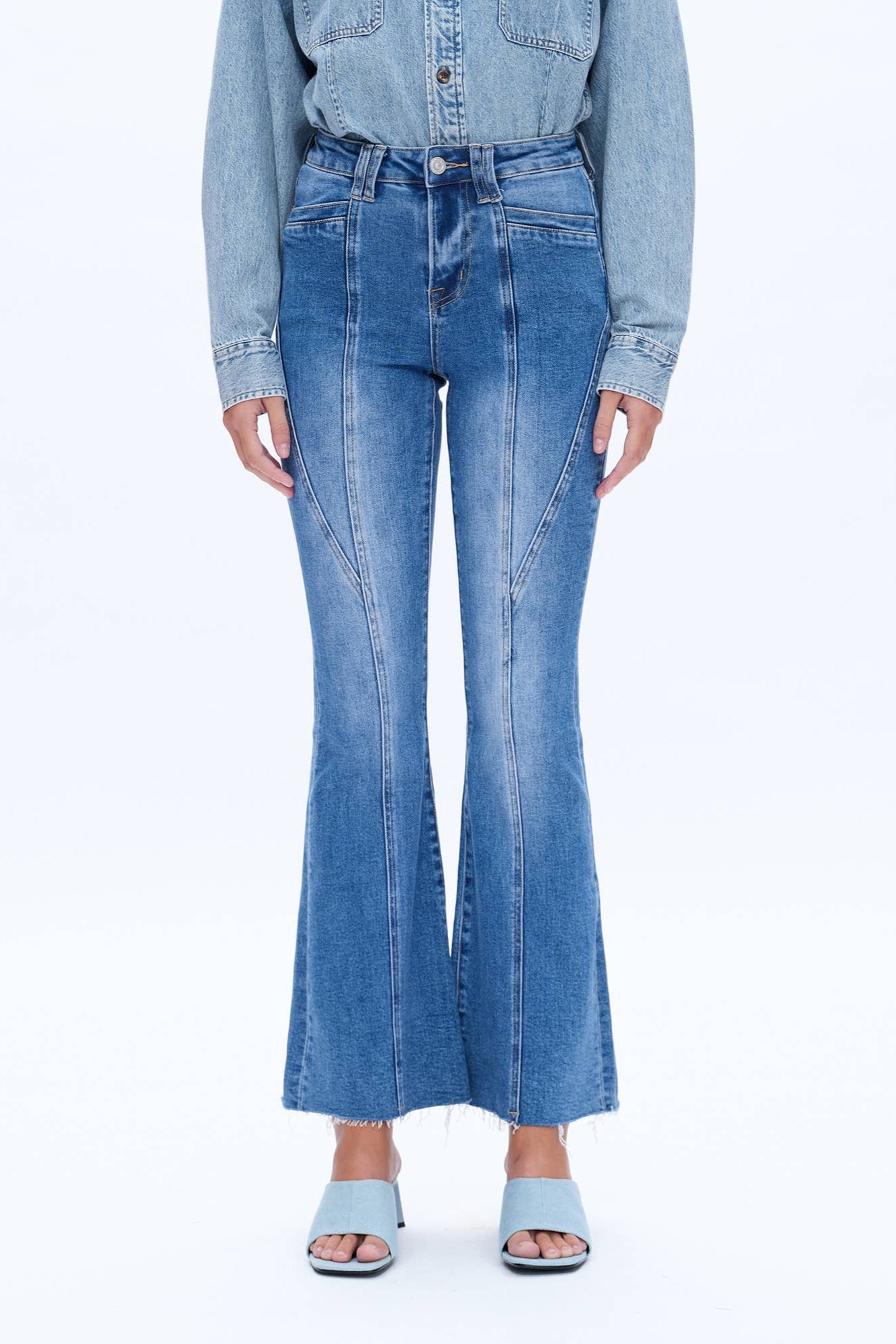 High Rise Flare Jeans with Raw Hem - Born To Glam Born To Glam