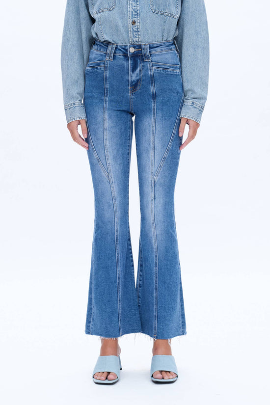 High Rise Flare Jeans with Raw Hem - Born To Glam Born To Glam