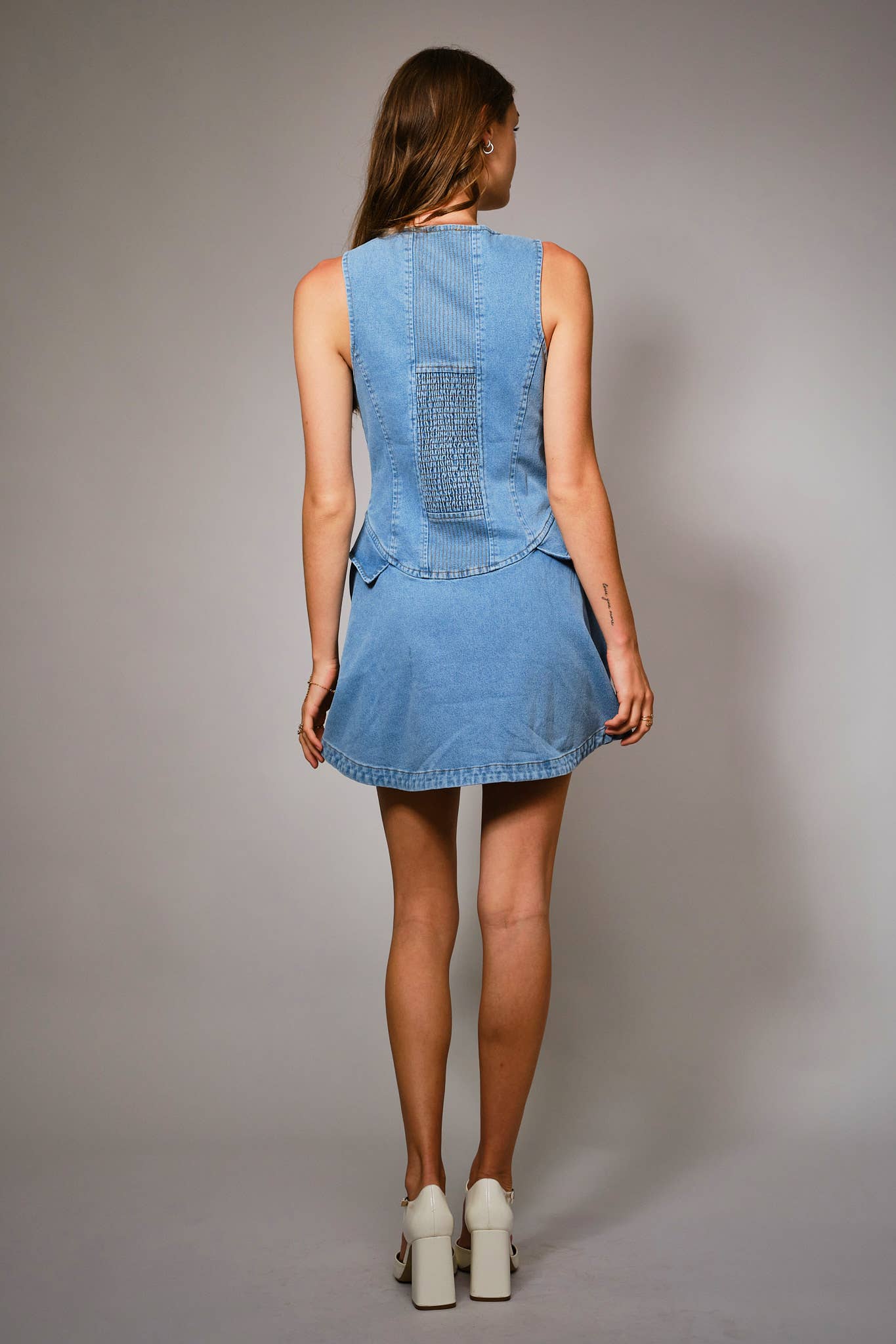 23435D - Corset Bodice Zip Up Denim Mini Dress - Born To Glam Born To Glam