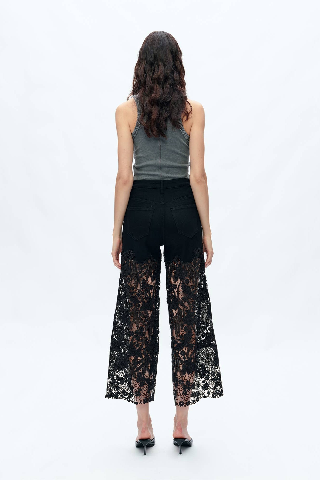 High Rise Wide Leg Lace Embellished Jeans Born To Glam