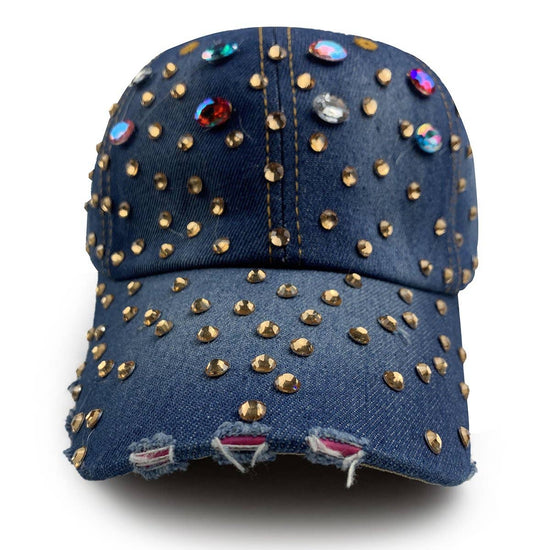 Desire Rhinestone Denim Baseball Hat Born To Glam