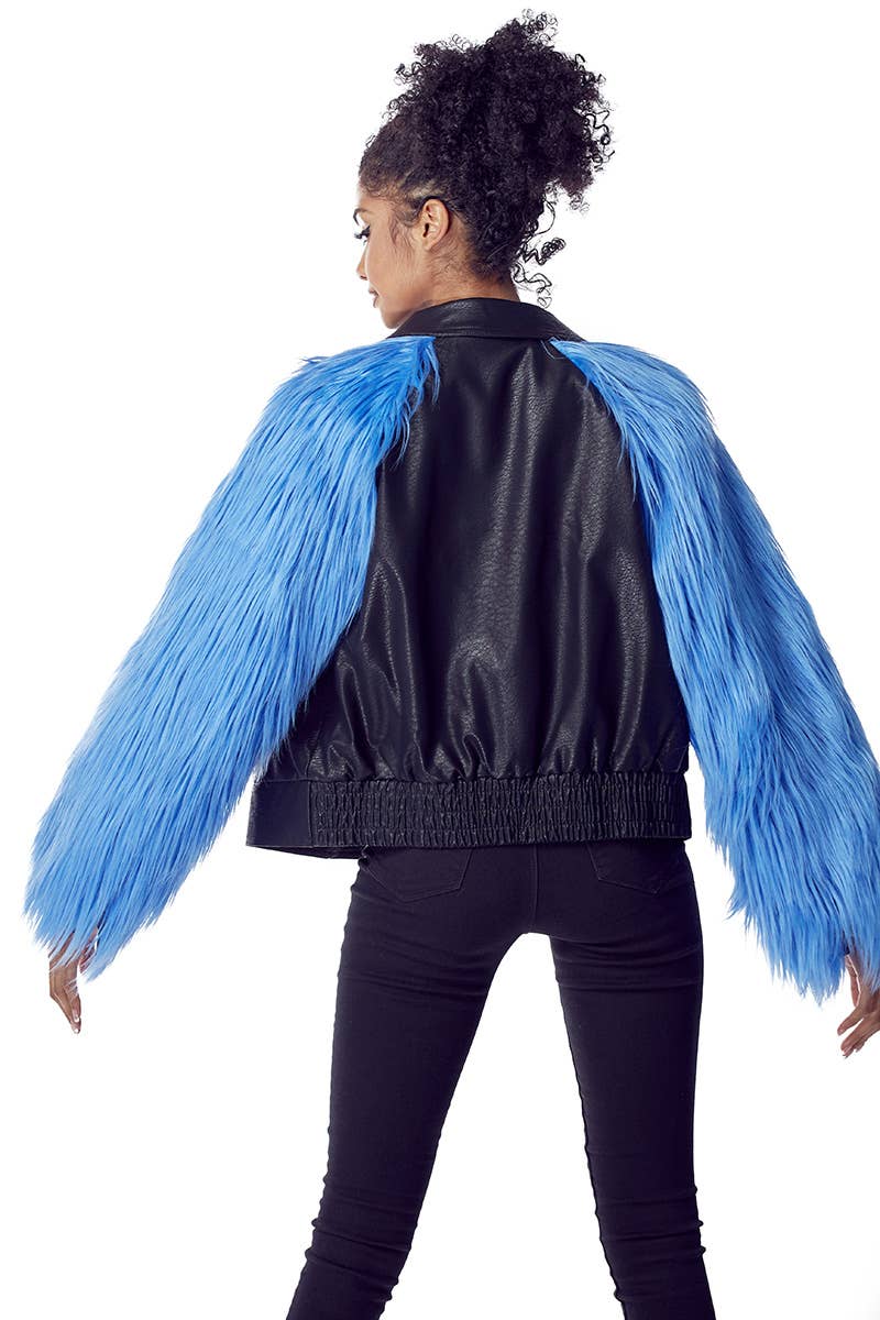 Blue Faux Fur Sleeves Jacket Born To Glam