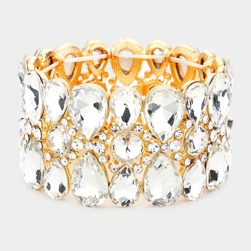 Multi Stone Cluster Evening Stretch Bracelet - Born To Glam Born To Glam
