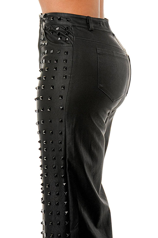 Studded Black Wide-Leg Pants - Born To Glam Born To Glam