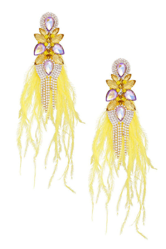 Tassel Yellow Feather Earrings - Born To Glam Born To Glam