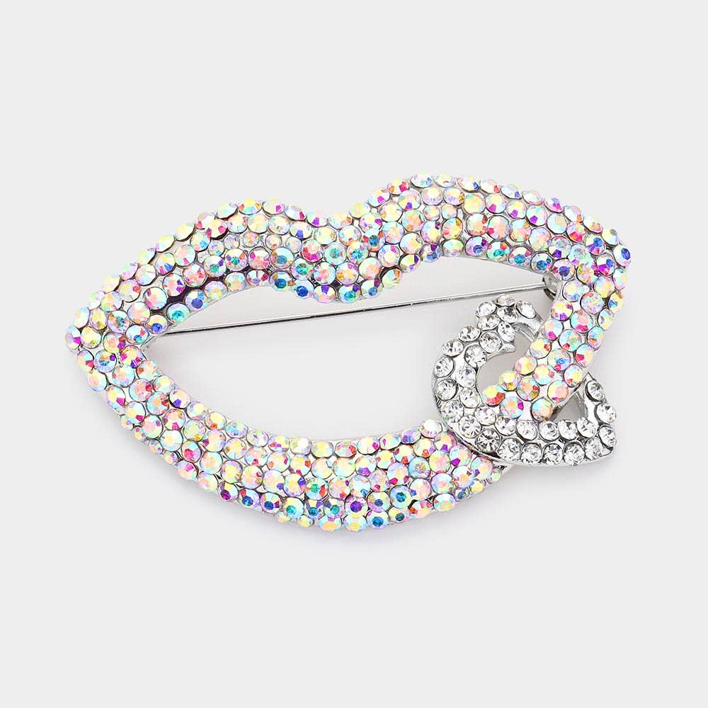 Rhinestone Lip Heart Pin Brooch - Born To Glam Born To Glam