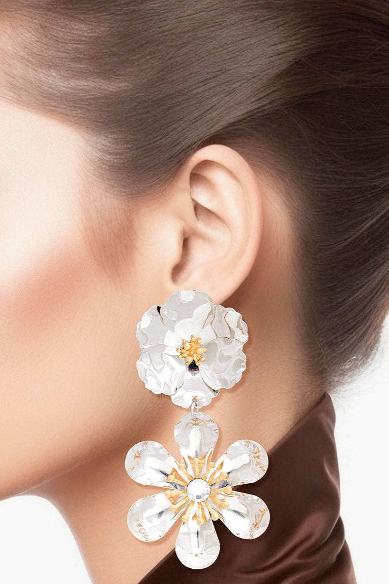 Silver 3D Flower Earrings for Women - Born To Glam Born To Glam