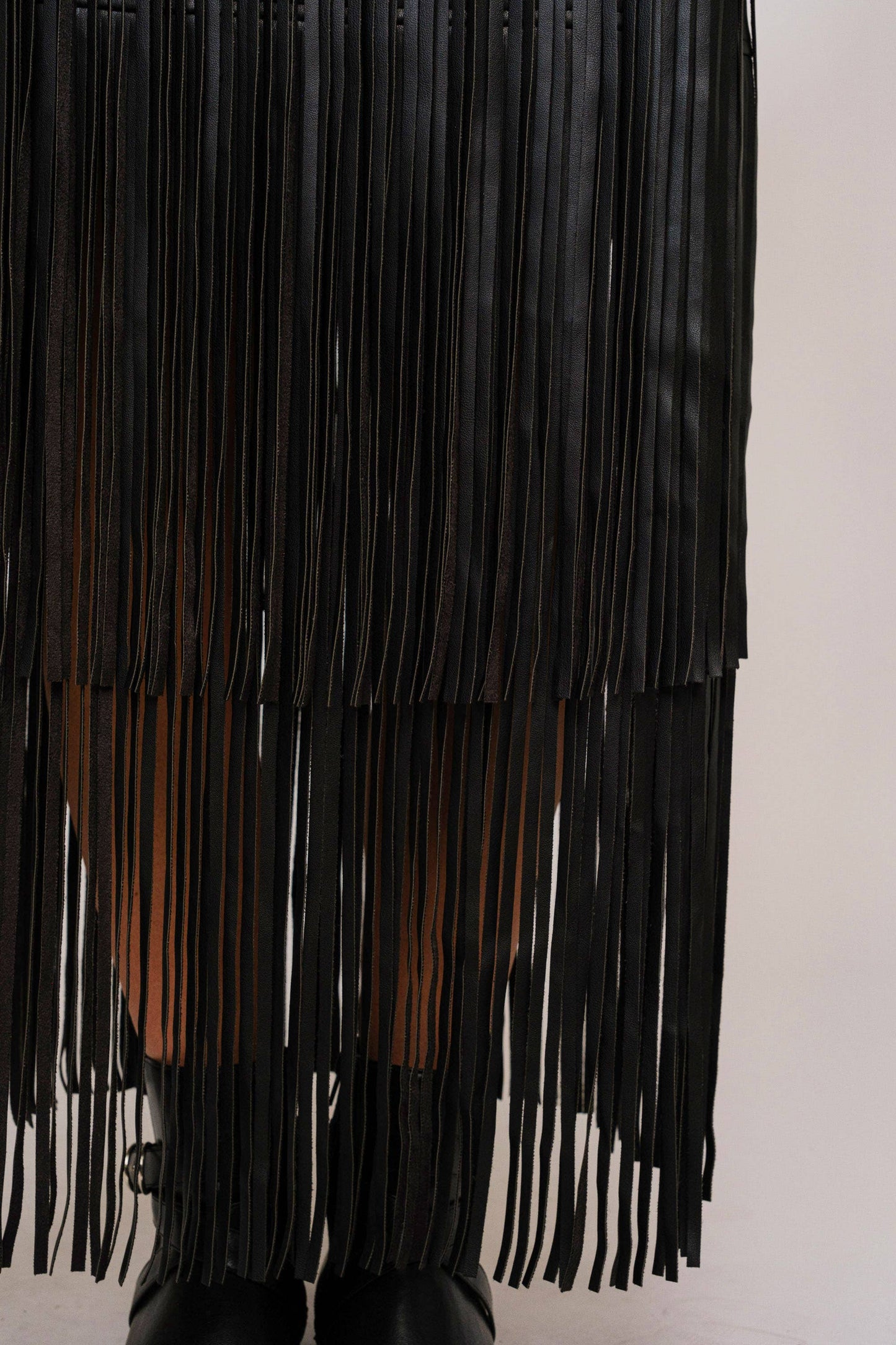 Black Faux Leather Tiered Fringe Maxi Skirt - Born To Glam Born To Glam